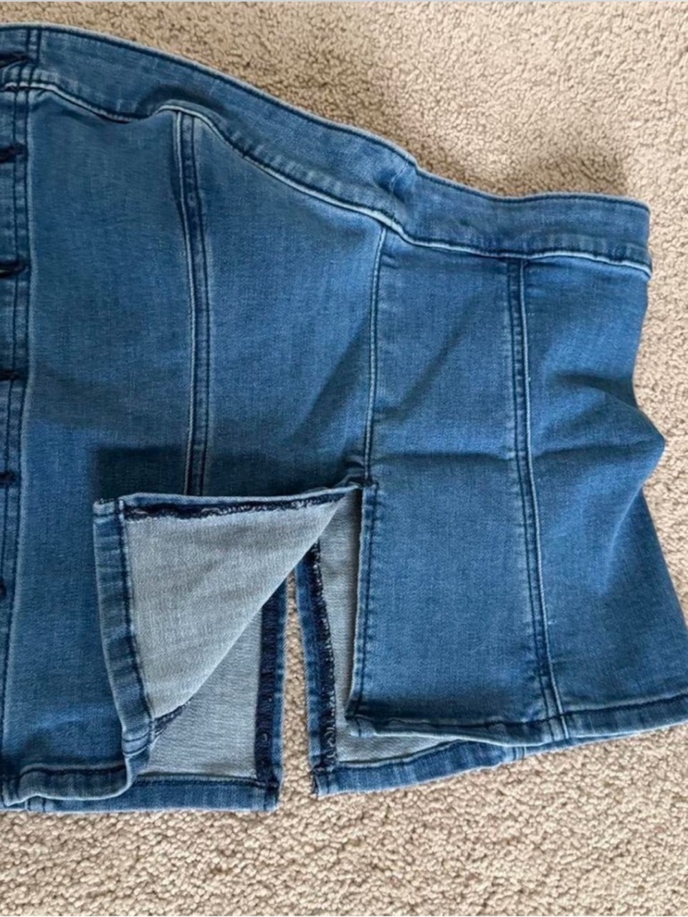 American Eagle Button-Front Denim Tube Top in Deep Blue - Picture 3 of 3